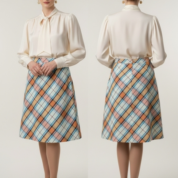 True Vintage 60s/70s Sears Plaid Skirt | Preppy A- line Midi - Picture 6 of 14